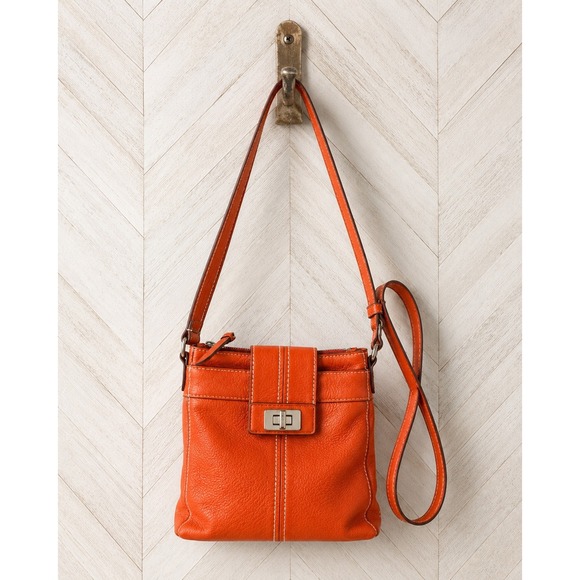 Tignanello Handbags - Tignanello Y2K Orange Crossbody Bag‎ Genuine Leather Metal Hardware